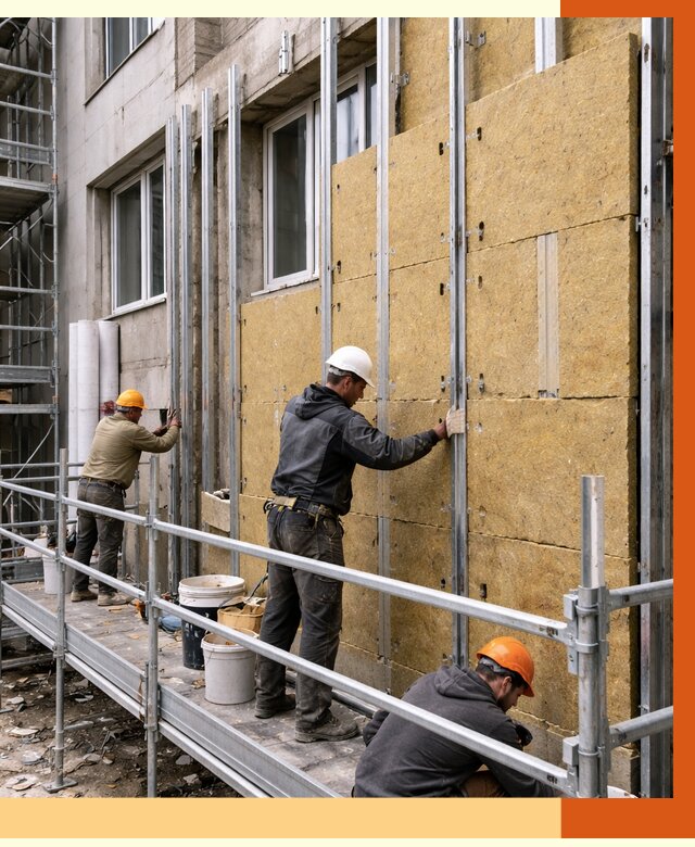 Утепление вентилируемого фасада в Щербинке от 5702 руб/м2 — монтаж и утепление вентфасад | ТепломастерЩрб